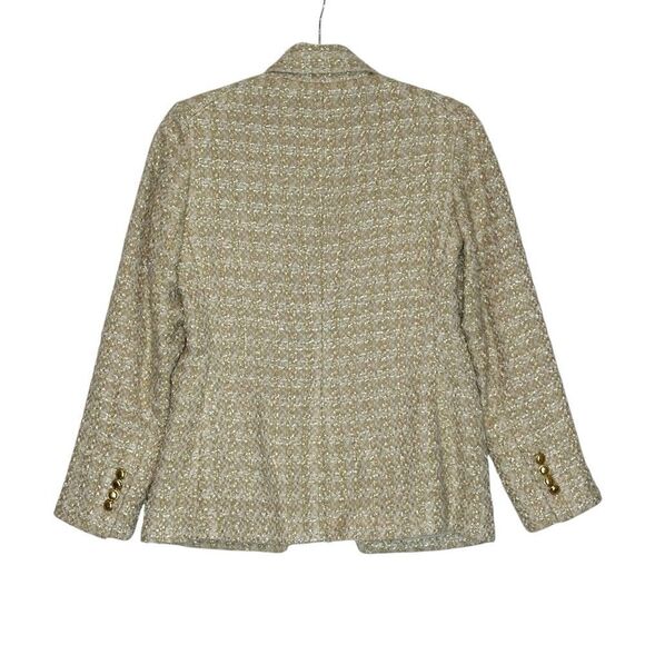 Express Cream Gold Metallic Double Breasted Tweed Blazer | S - Picture 6 of 11